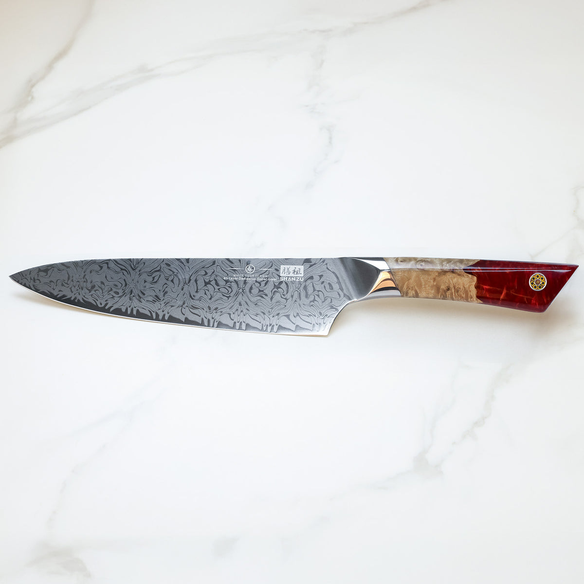 SHAN ZU WHITE TIGER | Couteau de Chef Damas + Porte-Couteaux Magnétique