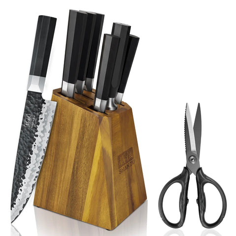 SHAN ZU TAKUMI | Set de 7 Couteaux Japonais Gyuto Chef + Ciseaux de Cuisine Robustes