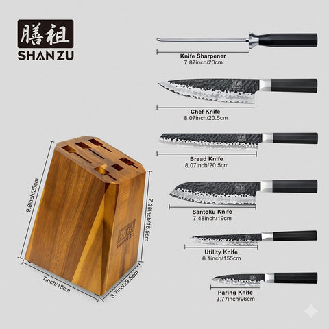 SHAN ZU TAKUMI | Set 7 Coltelli Giapponesi Gyuto Chef + Forbici da Cucina Resistenti