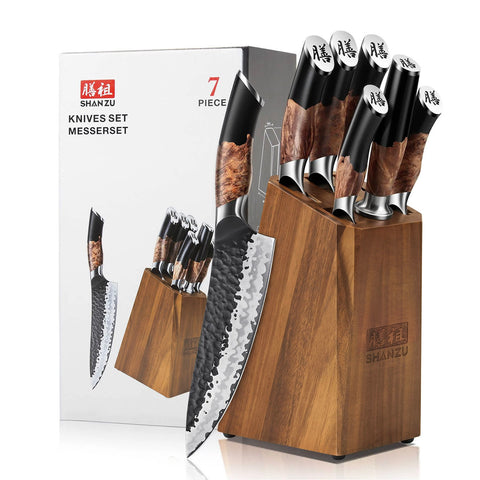 SHAN ZU TENGU | Set Coltelli da Cucina 7 Pezzi + Forbici da Cucina Resistenti
