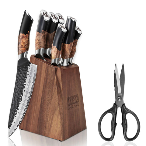 SHAN ZU TENGU | Set Couteau de Cuisine 7-Pcs + Ciseaux de Cuisine Robustes