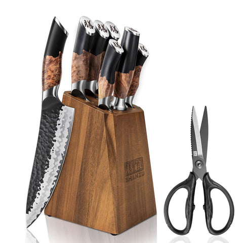 SHAN ZU TENGU | Set Coltelli da Cucina 7 Pezzi + Forbici da Cucina Resistenti
