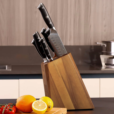 SHAN ZU PRO | Blocco Coltelli Damasco 7 Pezzi + Forbici da Cucina Resistenti