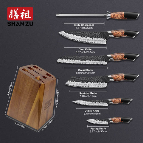 SHAN ZU TENGU | Set Coltelli da Cucina 7 Pezzi + Forbici da Cucina Resistenti