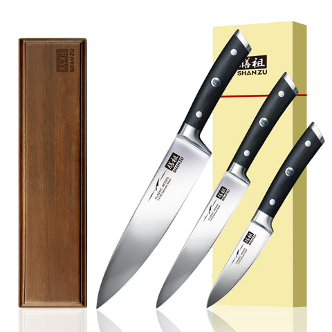 SHAN ZU Série Classique – Ensemble 4 Couteaux + Barre Aimantée en Bois