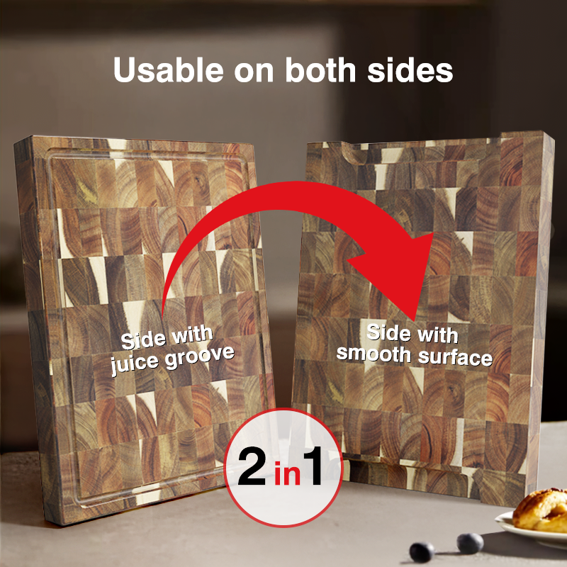 SHANZU Tabla de cortar de acacia, doble cara, veta de extremo, con canal para jugos – 40 × 30 × 4 cm