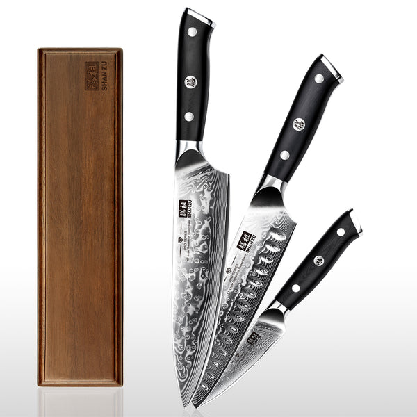 SHAN ZU PRO | Ensemble 4 Pièces Damas + Barre Aimantée en Bois