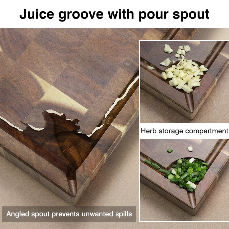 SHANZU Planche à découper en acacia, double face, grain de bout, avec rigole à jus –  40 × 30 × 4 cm