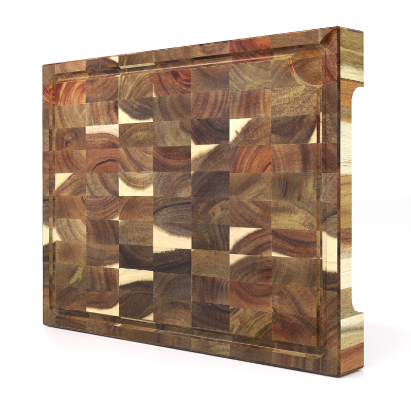SHANZU Tabla de cortar de acacia, doble cara, veta de extremo, con canal para jugos – 40 × 30 × 4 cm