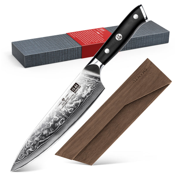 SHAN ZU PRO | Couteau de Chef Damas 8" Plus + Porte-Couteaux Magnétique