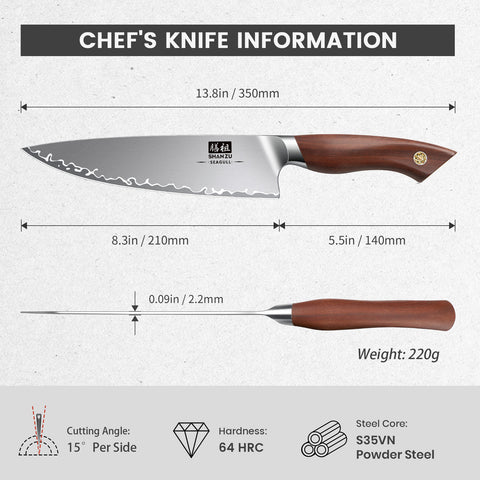 Serie SeaGull | Cuchillo de Chef 8" S35VN + Soporte magnético para cuchillos