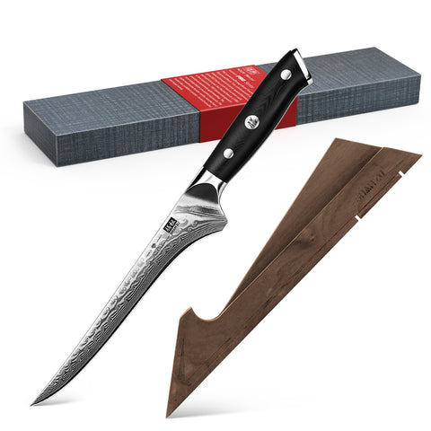 SHAN ZU Pro | Cuchillo para filetear Damasco 7" + Soporte magnético para cuchillos