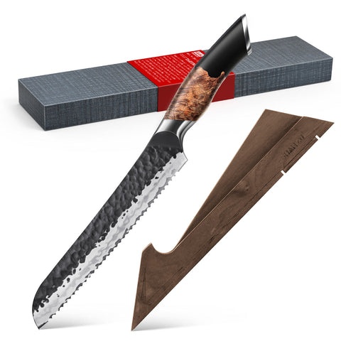 SHAN ZU Couteau à pain professionnel à lame dentelée+Porte-couteaux magnétique