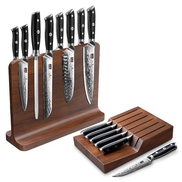 SHAN ZU PRO | Ensemble de Couteaux 9 Pièces avec Bloc Magnétique + 7 Couteaux à Steak