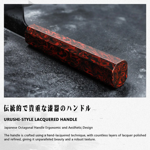 Serie Guren | Cuchillo de Chef Damasco 8" Forjado Negro + Soporte magnético para cuchillos