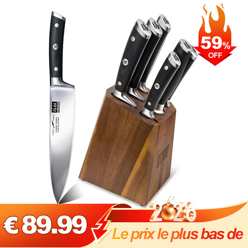 Set de couteaux Nakiri | Bloc de couteaux en acier allemand 7 pièces