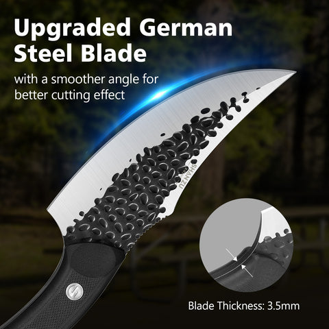 SHAN ZU Cuchillo de Chef Hecho a Mano Forjado con Funda de Cuero Cuchillo de Cocina de Acero al Carbono Alto Cuchillo para Deshuesar con Mango Impermeable de G10 y Espiga Completa, Cuchillo Profesional para Chef para Hogar y Exterior
