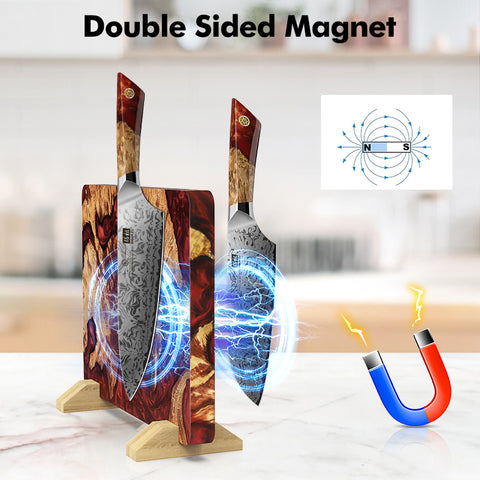 Série White Tiger | Set de Couteaux de Cuisine 5 Pièces+ SUPPORT MAGNÉTIQUE 30 CM