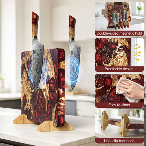 Double-Sided Magnetic Knife Block｜Natural Acacia Wood｜Elegant and Durable