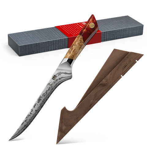 Serie White Tiger | Cuchillo para filetear Damasco SHAN ZU + Soporte magnético para cuchillos