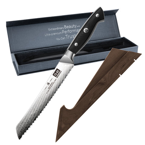 Soleil Série | SHAN ZU Couteau à Pain Damas 8''+Porte-couteaux magnétique