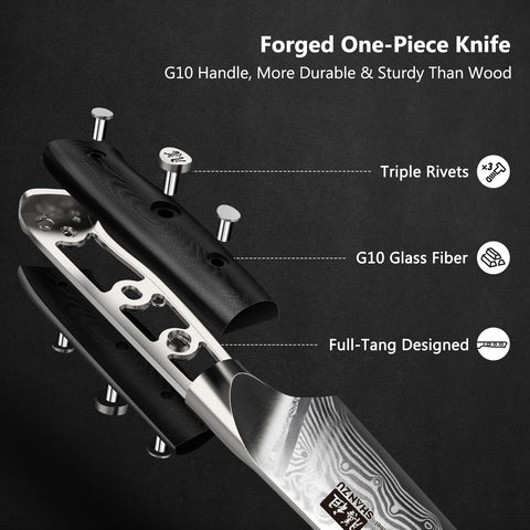 SHAN ZU PRO | 7-Piece Steak Knife Set - Damascus Steak Knives with Block