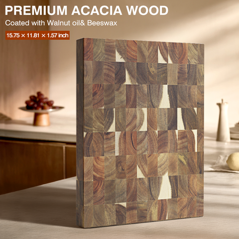 SHANZU Planche à Découper en Bois d’Acacia à Fibres Verticales Double Face – 40 × 30 × 4 cm