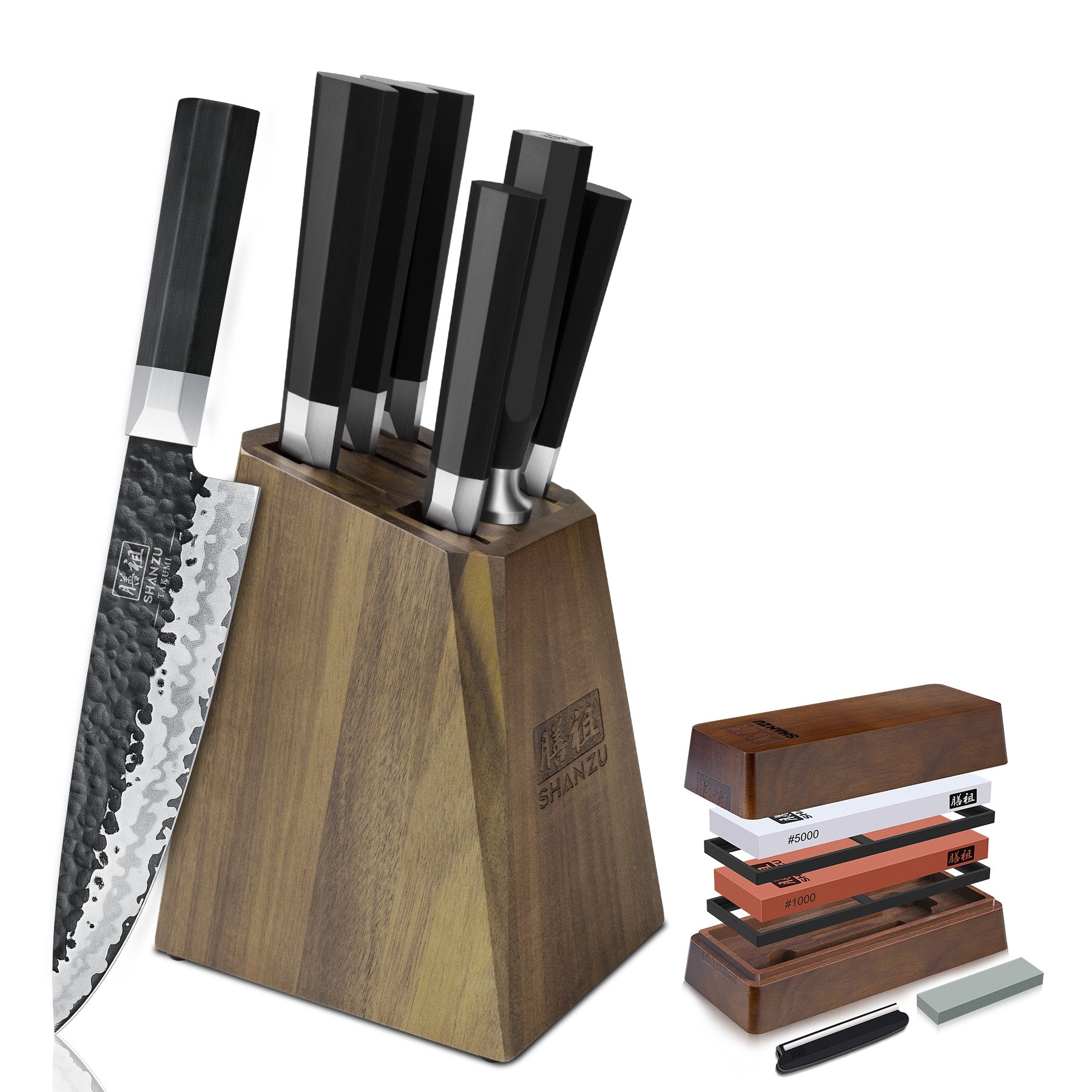 Set de 7 cuchillos Takumi japoneses Gyuto chef + piedra de afilar