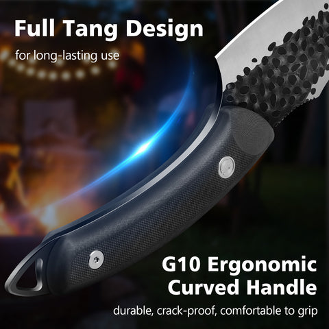 SHAN ZU Cuchillo de Chef Hecho a Mano Forjado con Funda de Cuero Cuchillo de Cocina de Acero al Carbono Alto Cuchillo para Deshuesar con Mango Impermeable de G10 y Espiga Completa, Cuchillo Profesional para Chef para Hogar y Exterior