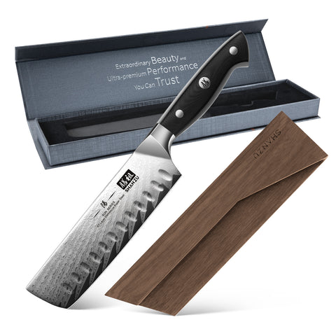 Soleil Série | SHAN ZU Couteau Nakiri Damas 6.5"+Porte-couteaux magnétique