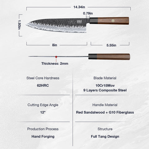 Serie Forge | Cuchillo de Chef Damasco 8" + Soporte magnético para cuchillos