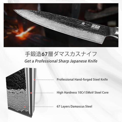 Serie Inferno | Cuchillo de Chef Damasco 8" Forjado Negro
