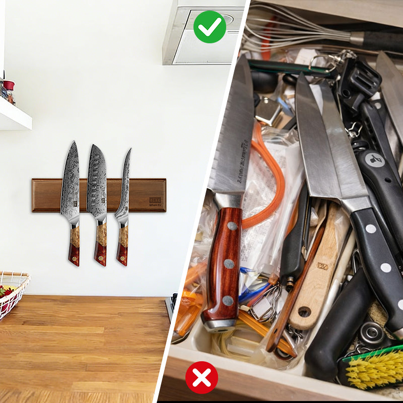 Serie Tigre Blanco | SHAN ZU Juego de Cuchillos de Cocina 3 Piezas + Barra imantada de madera