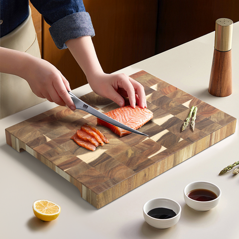 SHANZU Planche à Découper en Bois d’Acacia à Fibres Verticales Double Face – 40 × 30 × 4 cm