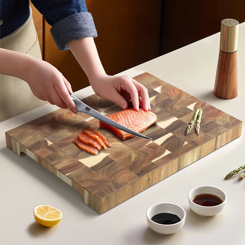 SHANZU Planche à Découper en Bois d’Acacia à Fibres Verticales Double Face – 40 × 30 × 4 cm