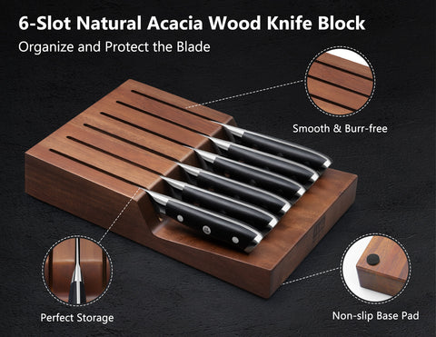 SHAN ZU PRO Series – Ensemble de Couteaux à Steak 7 PCS, Couteaux à Steak Damas avec Bloc