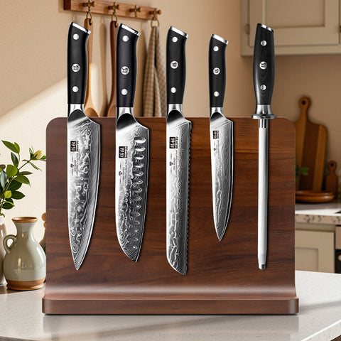 Bloc Couteaux Magnétique Double Face｜Bois d’Acacia Naturel｜Élégant et Durable