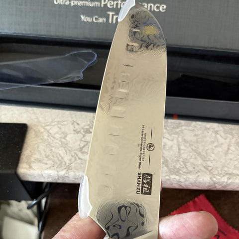 SHAN ZU WHITE TIGER | Couteau Santoku Damas + Porte-Couteaux Magnétique