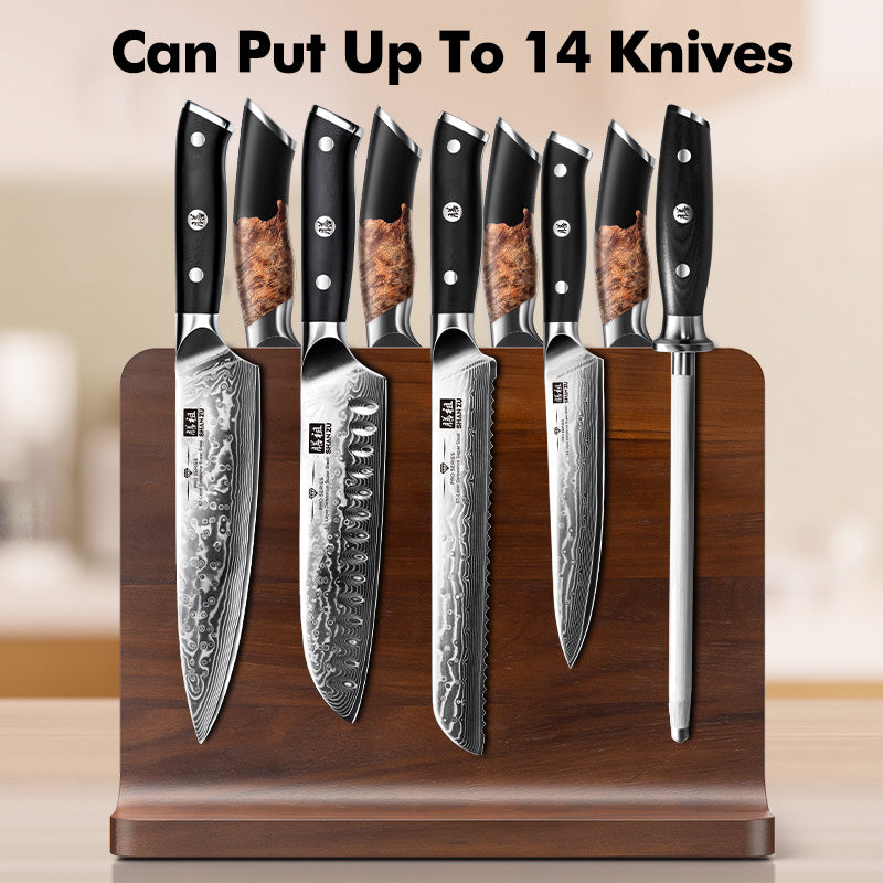 Bloc de cuchillos magnético de doble cara｜Madera de acacia natural｜Elegante y duradero