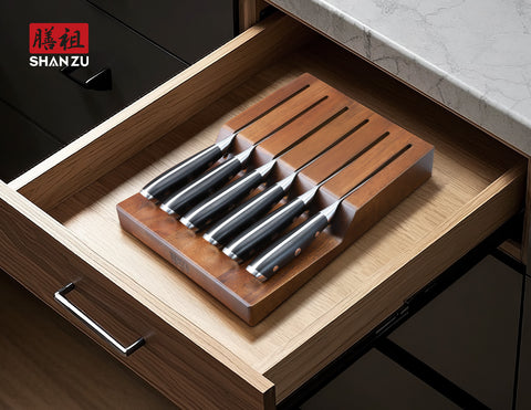 SHAN ZU PRO Series – Ensemble de Couteaux à Steak 7 PCS, Couteaux à Steak Damas avec Bloc