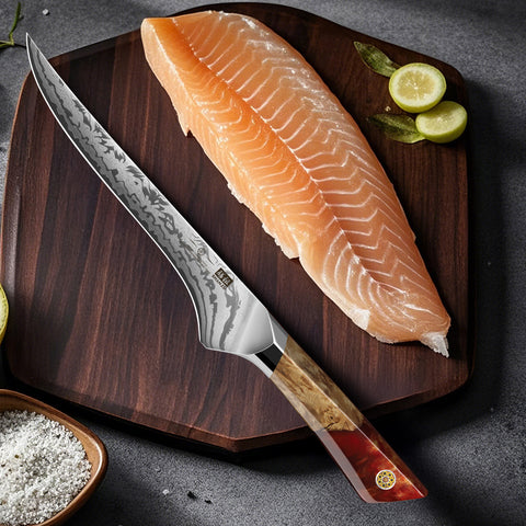 Série White Tiger | Couteau Filetage Damas SHAN ZU+Porte-couteaux magnétique