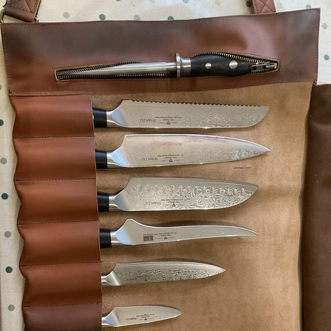 SHAN ZU PRO | 7-teiliges Damas-Messerblock-Set + Robuste Küchenschere