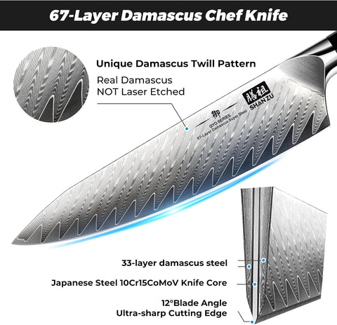 SHAN ZU GYO | Damas-Kochmesser 8" + magnetische Messerleiste