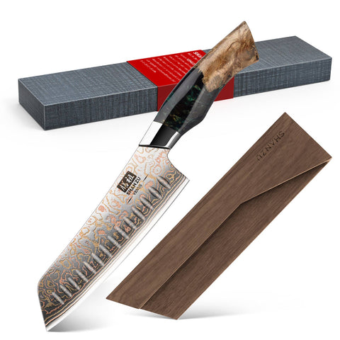 Serie Venus | Cuchillo Santoku Cobre Damasco 7" + Soporte magnético para cuchillos