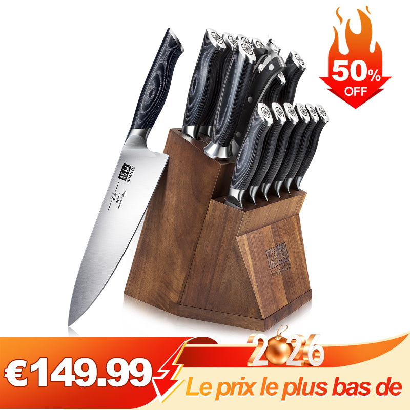 GENBU | Set de Couteaux Cuisine Japonais 16-Pcs+Ciseaux de cuisine robustes