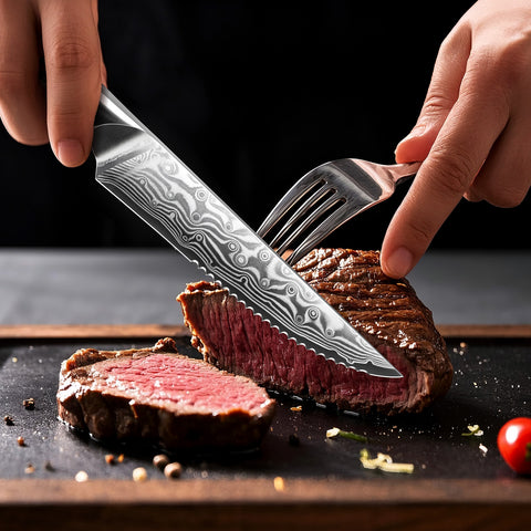 SHAN ZU PRO | 7-Piece Steak Knife Set - Damascus Steak Knives with Block