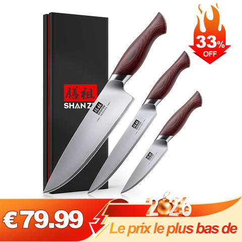 SHAN ZU Série Okinawa – Ensemble 4 pièces Acier Japonais + Barre aimantée en bois