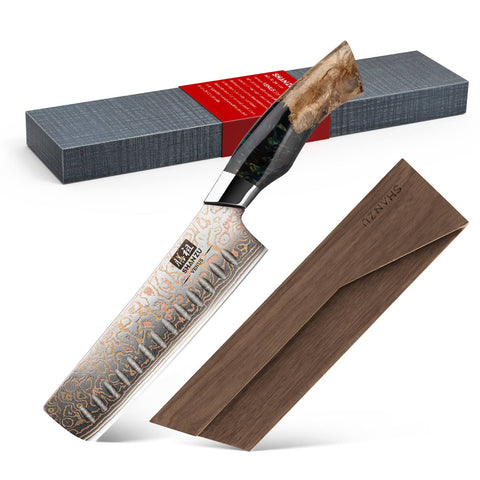Serie Venus | Cuchillo Nakiri Cobre Damasco 7" + Soporte magnético para cuchillos