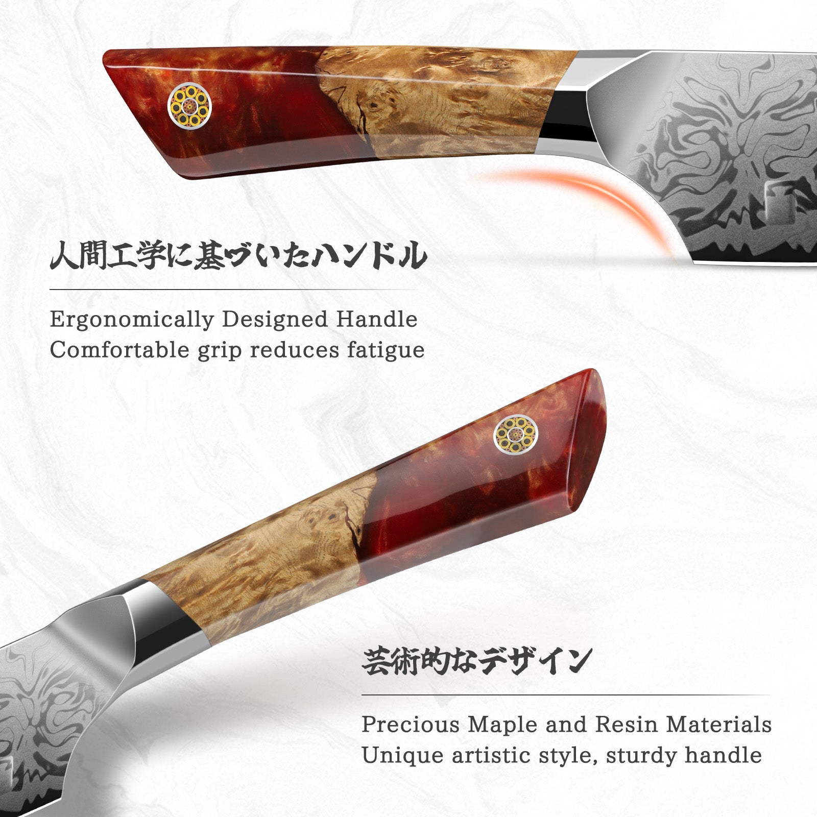 Série White Tiger | Couteau Santoku Damas SHAN ZU+Porte-couteaux magnétique