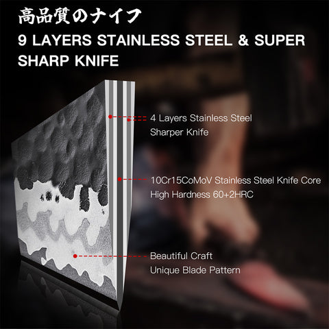 SHAN ZU TENGU | Couteau à Pain Professionnel à Lame Dentelée + Porte-Couteaux Magnétique